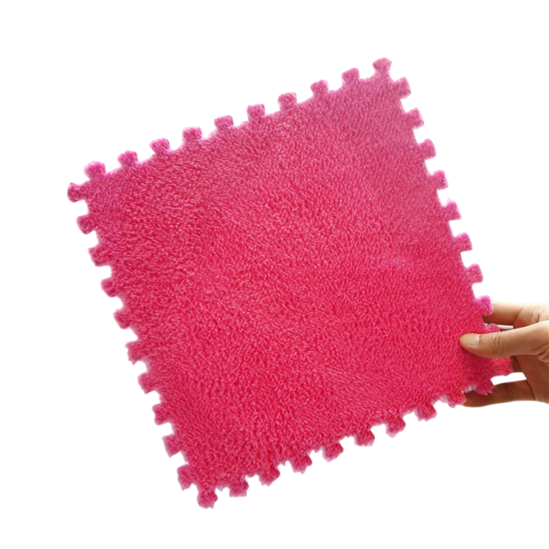 20 darabos gyerek puha plüss szőnyegkészlet 30x30 cm Összecsukható habszivacs játszószőnyeg Kirakós szőnyeg gyerekeknek Habszivacs vastagsága 1 cm sötét rózsaszín