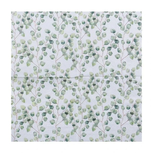 20 db Papíralapú szalvéta Kis zöld levelek mintával 33 x 33 cm 2 rétegű Dekoratív asztali szalvéták Természetes vízbázisú tinta 1