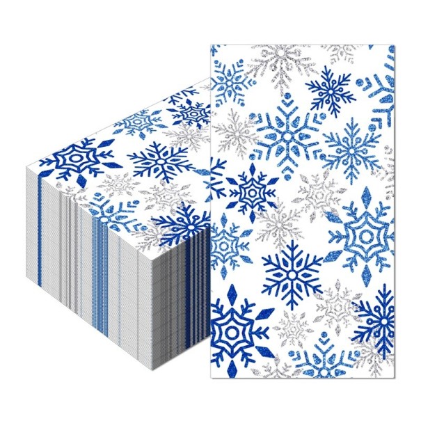 20 kpl Paperiset servetit 40 x 33 cm Jouluservetit Siniset ja hopeiset lumihiutaleet Talvinen lumimotiivi Tyylikkäät koristeelliset servetit pöydälle 1