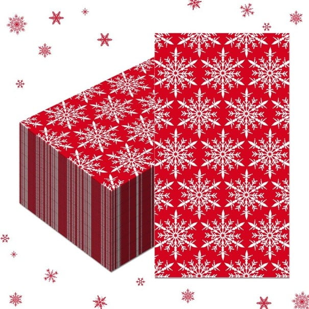 20 kpl Paperiset servetit 40 x 33 cm Jouluservetit Valkoiset lumihiutaleet punaisella taustalla Talvinen lumimotiivi Koristeelliset servetit 1
