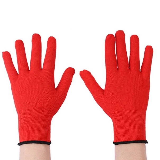 20 Paar antistatische Handschuhe aus Nylon, 22 cm, Arbeitshandschuhe zum Tönung von Autos, rutschfest, gegen Fingerabdrücke, weich und bequem rot