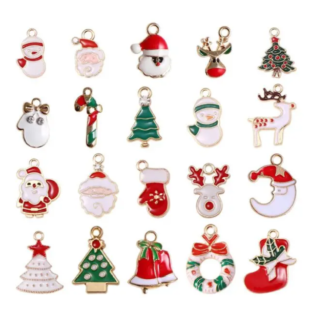 20 pcs Metal Christmas Ornaments Made of Durable Alloy Random Designs Hanging Decorations for Christmas Tree Retro Charms with Christmas Motifs 1
