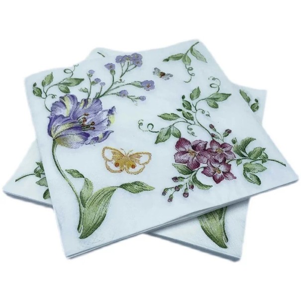 20 pcs Paper Napkins Romantic Floral Design with Butterfly 33 x 33 cm 2 Layers Table Napkins with Food-Safe Ink 1
