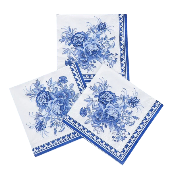 20 pcs Serviettes en papier 33 x 33 cm Motif vintage en porcelaine bleu et blanc 2 couches Encre alimentaire à base d'eau 1