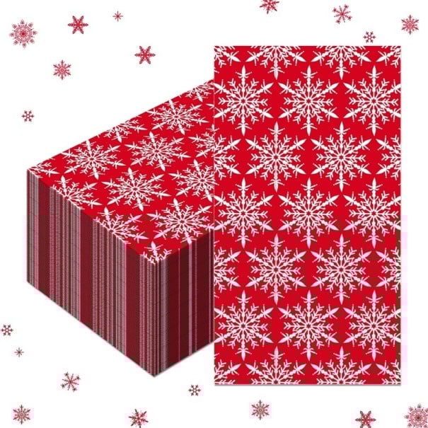 20 pcs Serviettes en papier 40 x 33 cm Serviettes de Noël Flocons blancs sur fond rouge Motif neige d'hiver Serviettes décoratives pour la table de Noël 1
