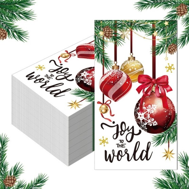 20 pcs Serviettes en papier 40 x 33 cm Serviettes de Noël Joy to the World Motif boules de Noël Serviettes décoratives pour les repas de Noël 1