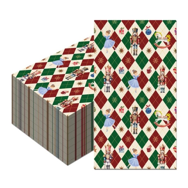 20 pcs Serviettes en papier 40 x 33 cm Serviettes de Noël L'Homme à la noix Motif Harlequin Serviettes décoratives pour les repas et célébrations de Noël 1