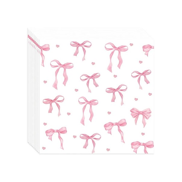 20 pcs Serviettes en papier Nœuds roses Serviettes de fête pour anniversaires décoration de table bar sucré serviettes jetables 1