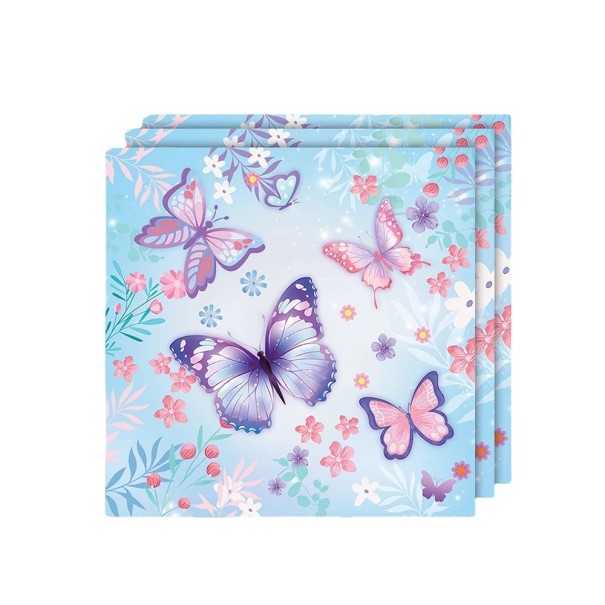20 pcs Serviettes en papier Serviettes bleues avec motif de papillon Serviettes de fête pour une célébration d'anniversaire d'enfant Décoration de table festive 1
