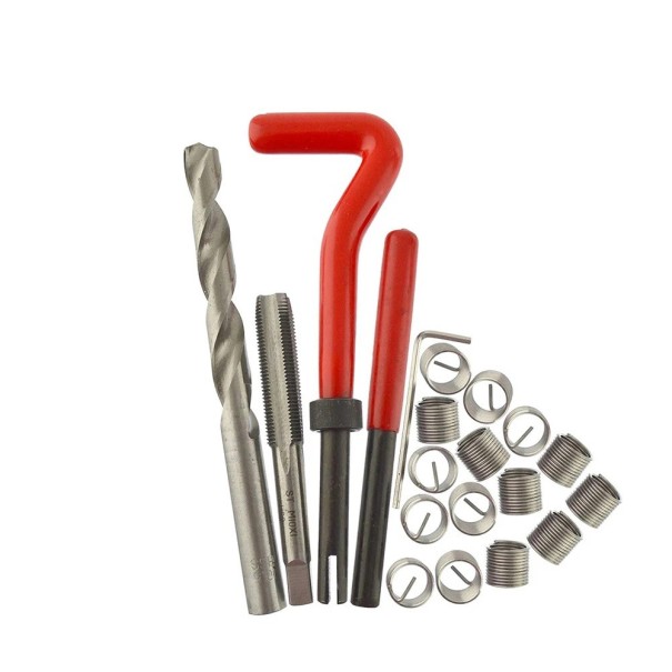 20 Stück Satz von Einsätzen zur Reparatur von metrischen Gewinden M10x1,5 mit Bohrer und Gewindeschneider metallisch silber rot zur Gewinde Reparatur