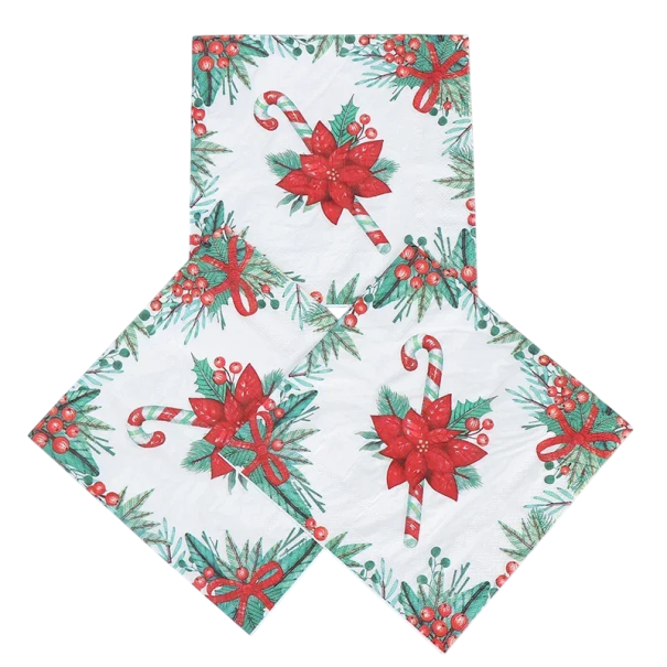 20 unid Guardanapos de papel 33 x 33 cm 2 camadas Motivo natalício bengala de açúcar e estrela de Natal Guardanapos decorativos de mesa de Natal Tinta à base de água 1