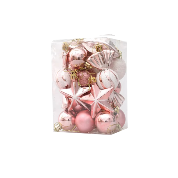 20 unidades de adornos navideños decorativos colgantes en diferentes formas: bolas, carámbano, estrella, decoración navideña para el hogar, árbol y decoración de interiores rosa