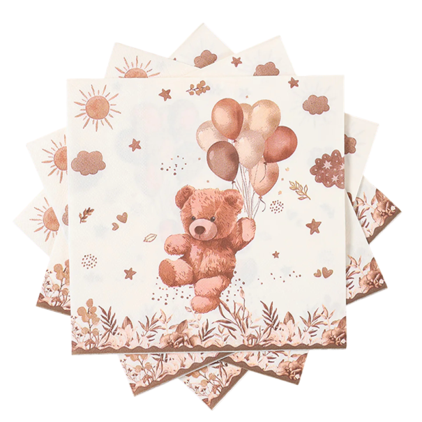 20 unidades Guardanapos de Papel 33 × 33 cm Urso com Balões Guardanapos de Festa para Aniversário de Crianças Baby Shower Decoração de Mesa 1