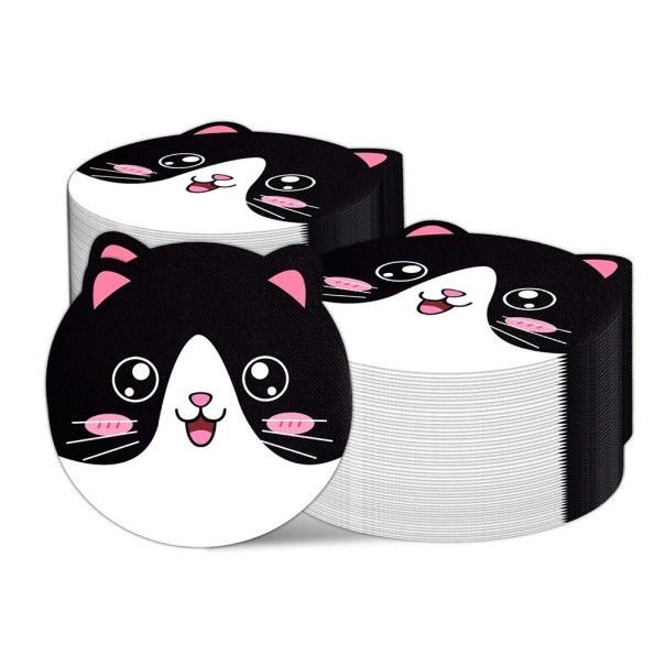 20 unidades Servilletas de papel Cabeza de gato 15,6 × 15,3 cm Servilletas redondas con orejas Gato blanco y negro Servilletas desechables para fiesta infantil 1