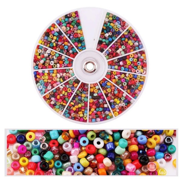 2000 Glass Beads 2 mm Hole 1 mm Rotating Pack 8.4 × 8.4 cm 12 Compartments Colour Set for Making Necklaces, Bracelets and Earrings 1