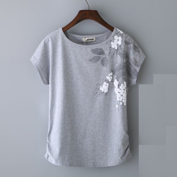 Dam T-shirt med blommor B258 grå XXL