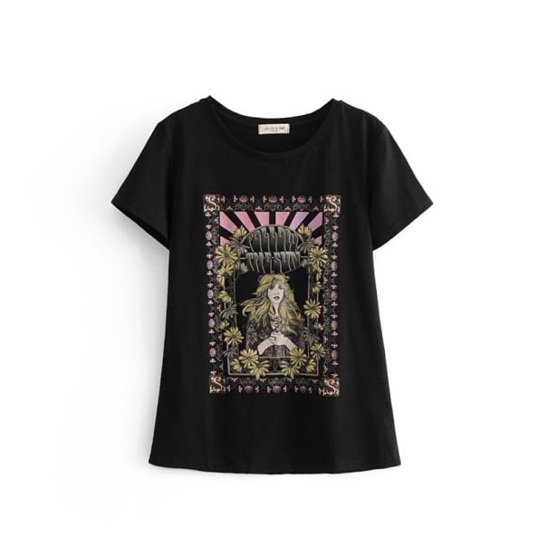 T-shirt dam med tryck B378 svart XS