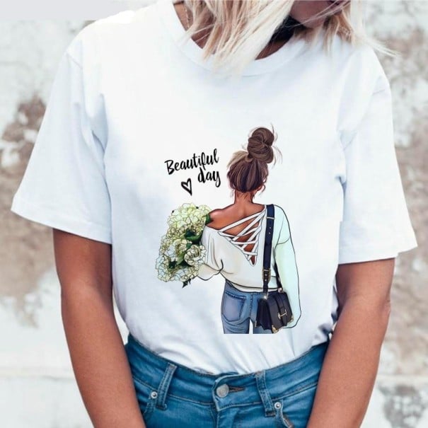 Vit T-shirt för kvinnor med tryck B286 L