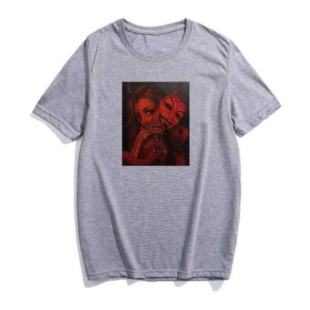 T-shirt dam med djävulstryck B353 grå S 2