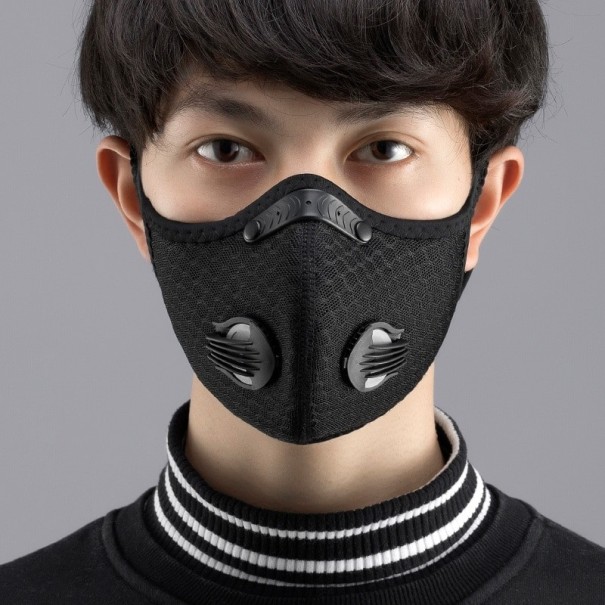 Svart cykelmask för ansiktet med ventiler Skydd för mun och näsa mot damm Öronremmar Universell storlek Polyester För cykel och motorcykel 1