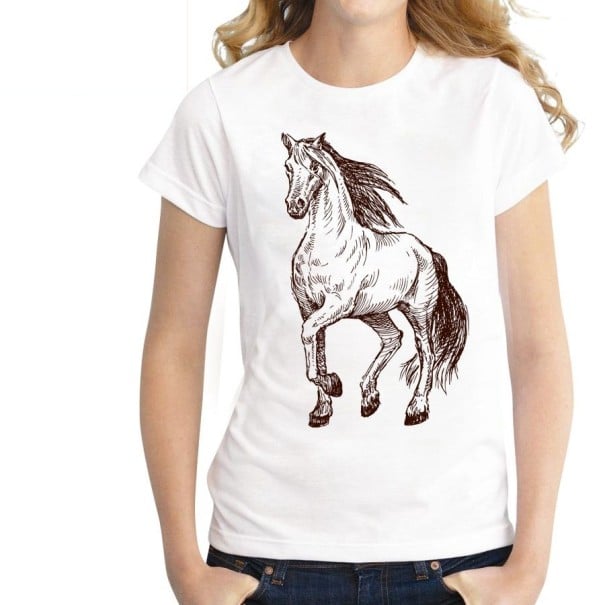 Dam T-shirt med hästtryck L