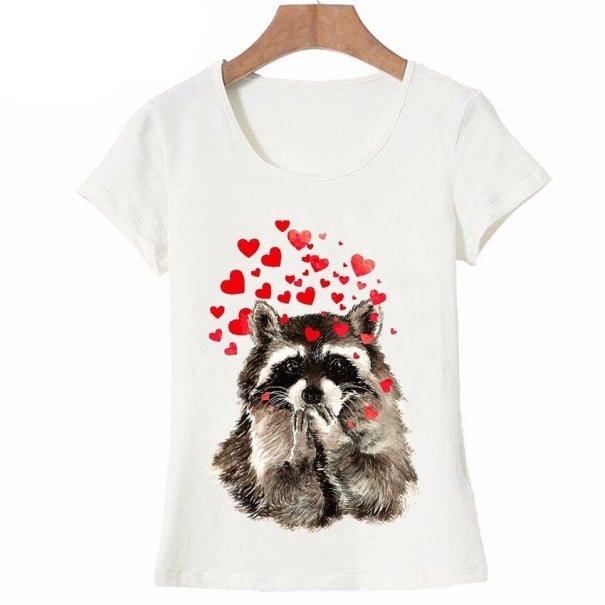 Dam t-shirt med tvättbjörnstryck S
