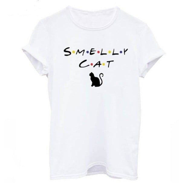 Vit T-shirt för kvinnor med roligt tryck L