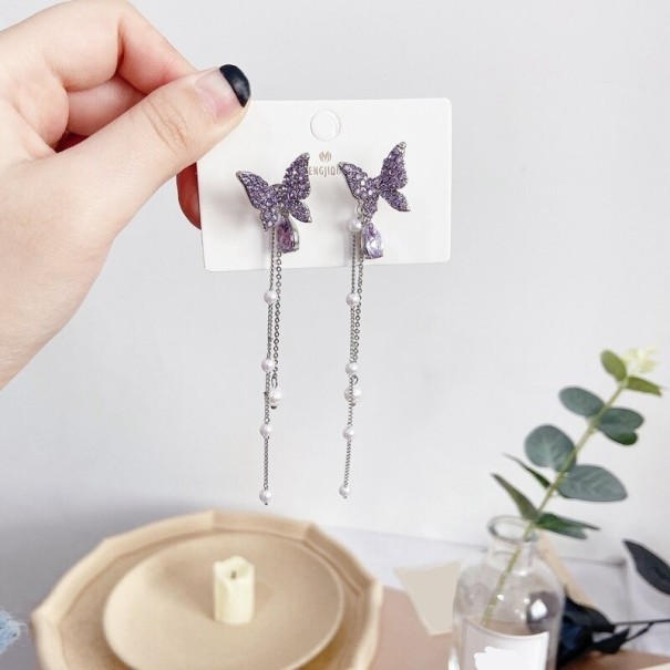 Boucles d'oreilles pendantes pour femmes avec des papillons G1002 violet