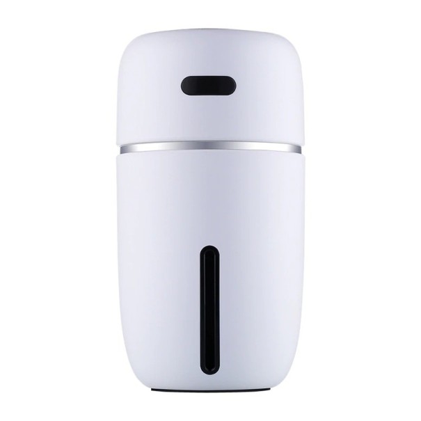 Luftfuktare och luftrenare för bil med 200 ml tank Färgglad bakgrundsbelysning USB-drivning Står i dryckeshållare Mått 13,5 x 7 cm vit