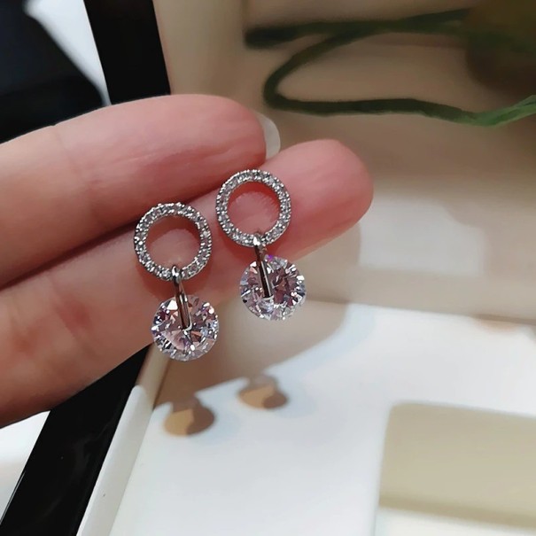 Boucles d'oreilles pendantes pour femmes avec zircon argenté