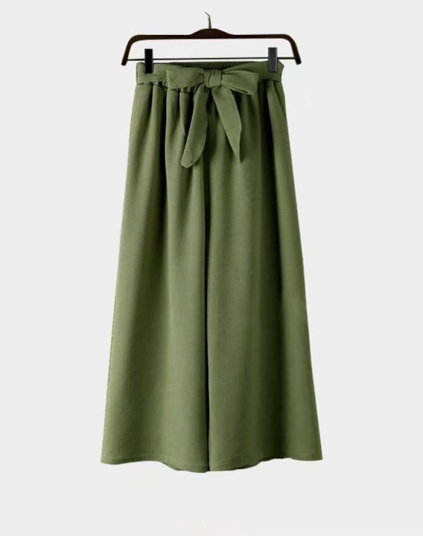 Pantalons larges pour femmes avec nœud vert armée