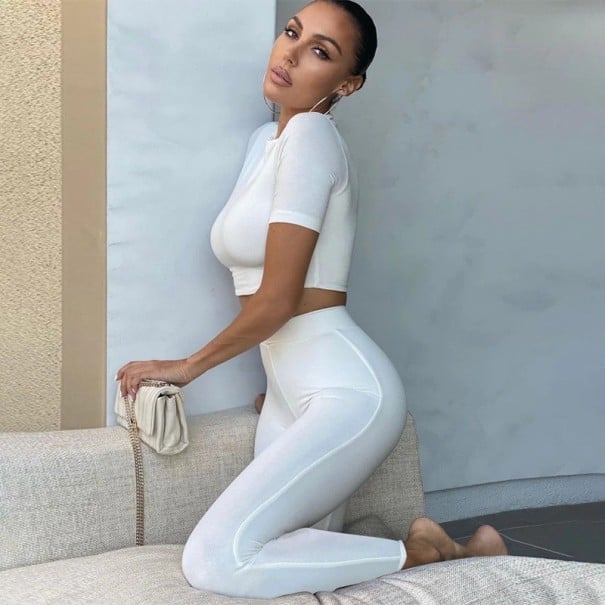 Crop top och leggings för kvinnor B871 vit L