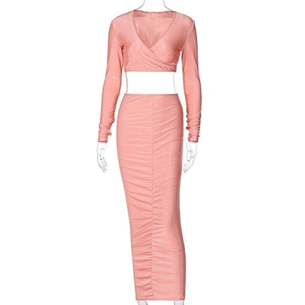 Top corto y falda de mujer B1023 rosa M