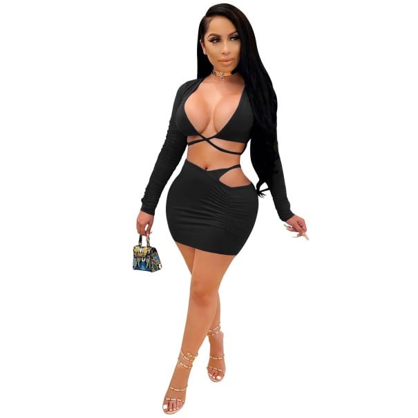 Top y falda de mujer B1047 negro S