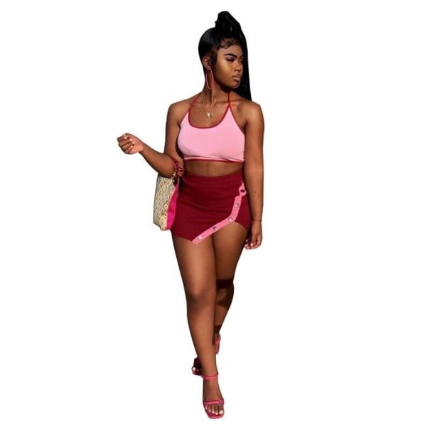 Top y falda de mujer B1073 rosa S