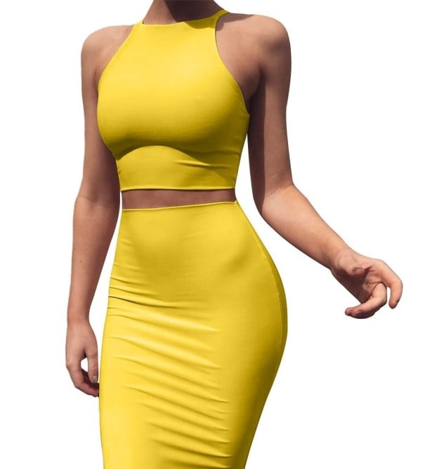 Dámský crop top a sukně B1199 žlutá L