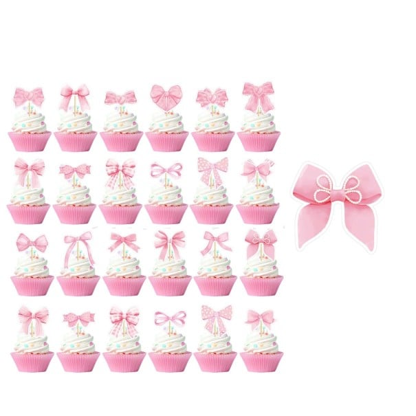 24 pcs Cure-dents pour cupcakes Nœuds mélange de designs 6,3 × 6,4 cm Topper en papier pour cupcakes décoration de gâteau fête anniversaires baby 1