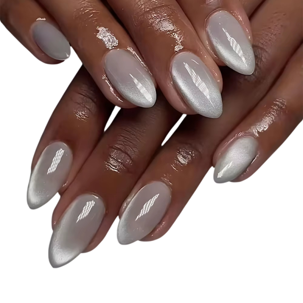 24 pcs Ongles en métal autocollants en forme d'amande Taille moyenne Astuces en acrylique Ongles design pour manucure à domicile 1