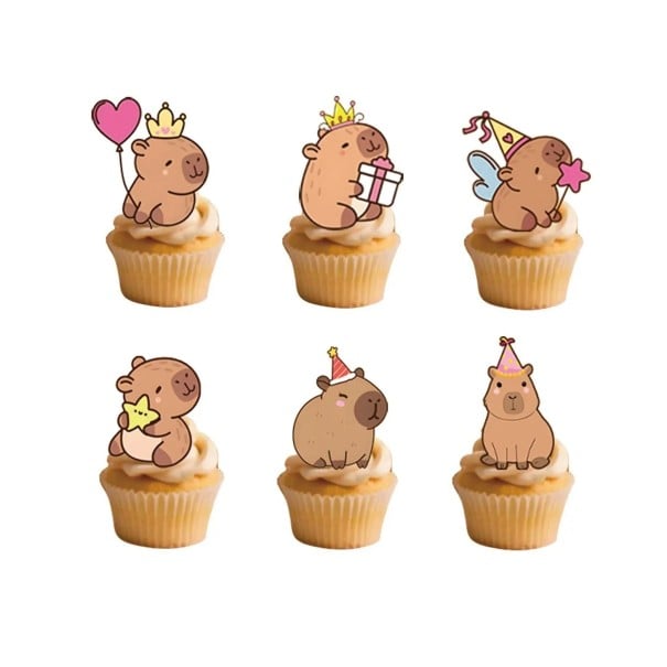 24 stuks Prikkers voor cupcakes 9 cm Capybara verschillende ontwerpen Decoraties voor muffins, taarten en desserts Feestversieringen 1