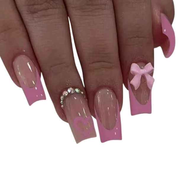 24 stuks Vierkante Franse Kunstnagels met Strikje Lijm en Vijl Elegante Draagbare Tips voor Vrouwen en Meisjes DIY Manicure Thuis en in de Salon 1