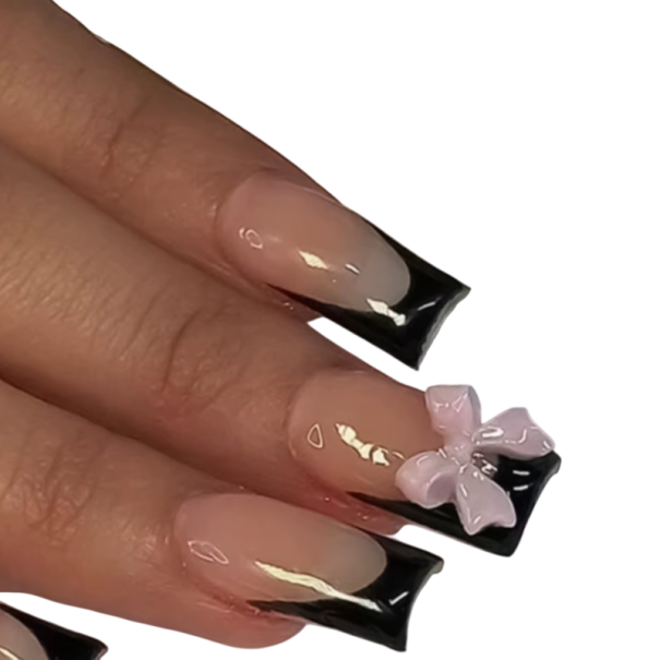 24 szt. Francuskie sztuczne paznokcie Kwadratowy kształt DIY Manicure dla kobiet i dziewcząt Długotrwałe eleganckie paznokcie z klejem i pilnikiem 1