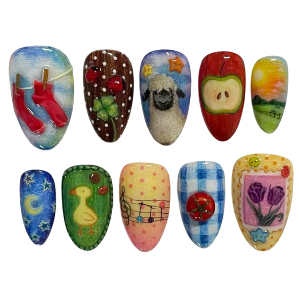 24 szt. sztucznych paznokci 12 rozmiarów 25,6–18,3 mm Kształt migdałowy Błyszczące rysunkowe wzory Fałszywe paznokcie do domowej manicure 1