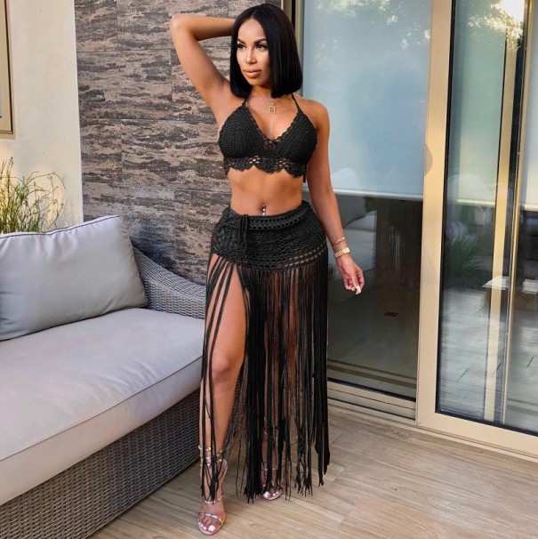 Dámský crop top a sukně P813 černá M