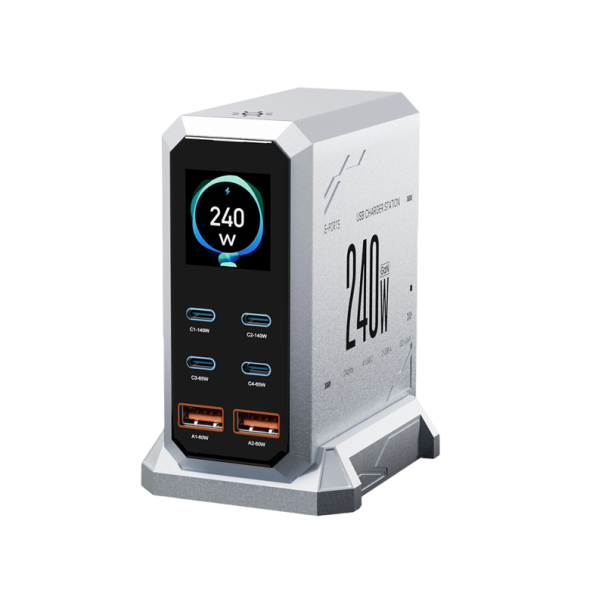 240W GaN szybka stacja ładująca 6 portów USB-C PD3.1 140W PPS dla MacBooków, laptopów, tabletów, iPhone'ów, Samsungów, stacja ładująca biurkowa z wtyczką EU 1