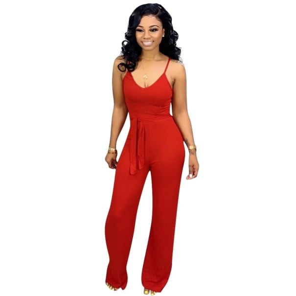 Lång jumpsuit för kvinnor G176 röd XL