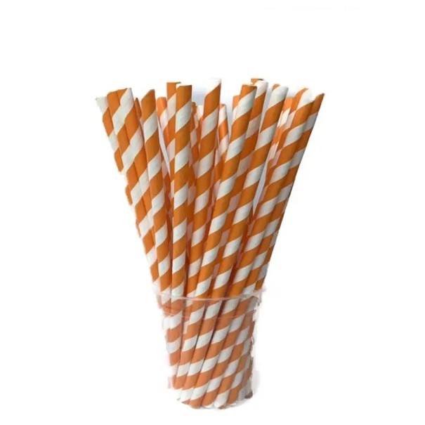 25 pcs Pailles en papier rayées orange et blanches Pailles jetables pour fêtes décorations pour anniversaires mariages boissons 1