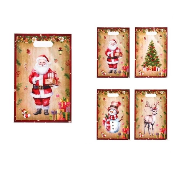 25 sacs cadeaux avec motifs de Noël 25 x 16,5 cm Sacs en plastique avec poignées pour petits cadeaux de Noël et friandises Résistants et imperméables 1