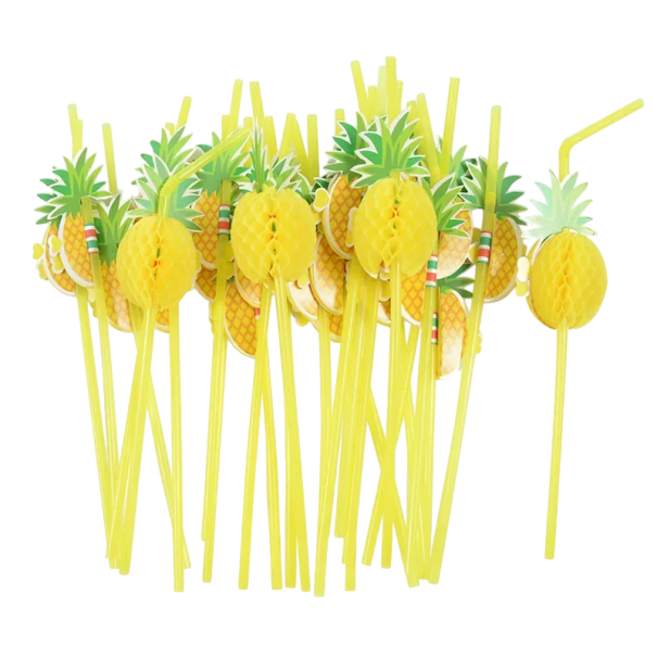 25 stuks Hawaiiaanse ananas rietjes voor drinken Herbruikbare plastic rietjes met decoratie Tropisch Strandfeest Bruiloft Zwembad Zomerfeest 1