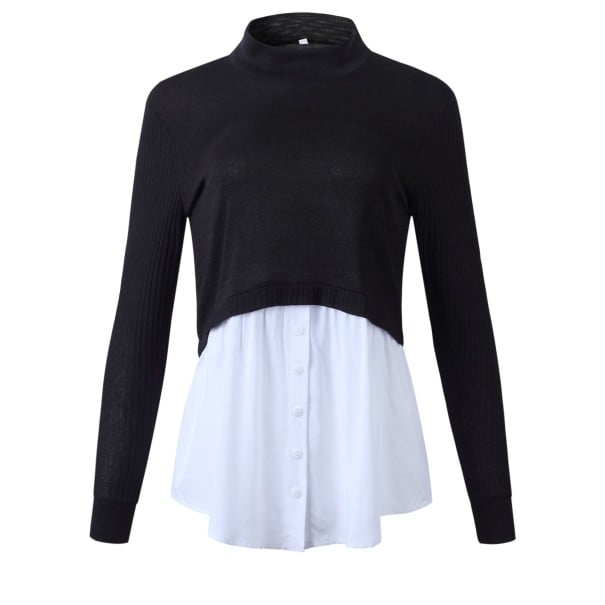 Suéter combinado de mujer negro L