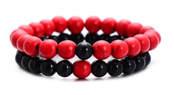 Bracciale di perline da donna 2 pezzi J3231 rosso-nero